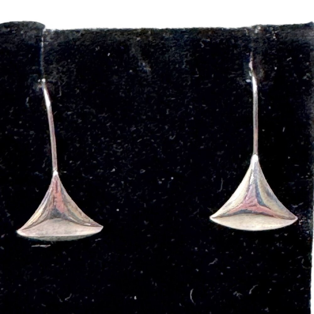Sterling Silver 925 Cone-Shaped Dangling Earrings Threader Triangle Simple